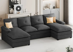 Sectional Couches for Living Room, U-Shaped Couch 4 Seat Sofa Set with Double Chaises, Modern Fabric Modular Sectional Sofa