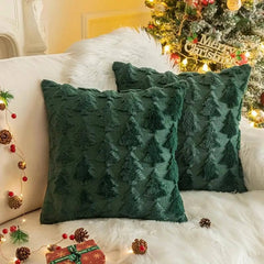 2pcs Christmas Plush Pillow Cover Single Side Embroidered Wool Snowflake Xmas Tree Pillowcase Christmas Decorations Pillow Cover