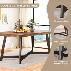 72IN Large Solid Wood Dining Table for 6 8 10 People, Rectangle Kitchen Furniture with/Adjustable Metal Leg (No Bench)