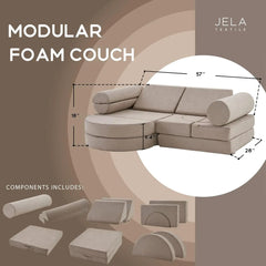 Kids Couch 14PCS Luxury, Floor Furniture for Adults, Playhouse Play Set for Toddlers Babies, Foam Modular Sectional Sofa (Taupe,