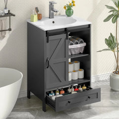 Bathroom Vanity with Sink Set, Single Hole Bathroom Faucet Ceramic Countertop & Sink Free Standing Bathroom Cabinet