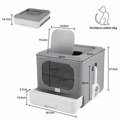 Cat Litter Box with Scoop and Tray Sifting Enclosed Foldable Kitten Toilet Detachable Poop Top Front Entry Pet Supplies