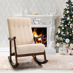 Fabric padded seat, comfortable rocking chair in the living room made of solid wood, modern high back armchair, adult singlesofa