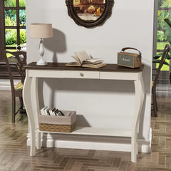 ChooChoo Narrow Farmhouse Console Table with Drawer, Chic Accent Sofa Entryway Table with Shelves for Entryway