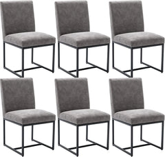 Century Modern Dining Chairs Set of 6, Linen Fabric Kitchen & Dining Room Chair, Upholstered Dining Chair Side Chair with Black