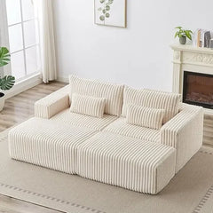 Oversized Chaise Lounge Chair with Removable Ottoman,Corduroy Upholstered Modern Deep Seat Sofa Couch with Pillows