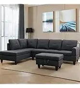 L Shaped Sofa with Ottoman Modern Sectional Living Room,Bedroom,Office,L Couch Brown