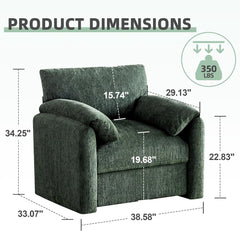 Chenille Oversized Armchair, 38.6'" Wide Accent Chairs for Living Room & Bedroom Modern Lounge Chair, (Green, 2 Pack)