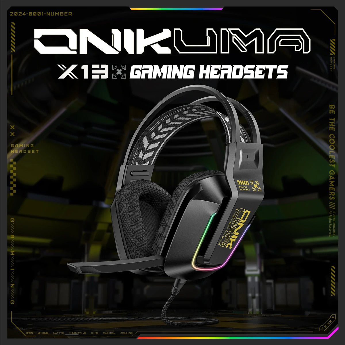 ONIKUMA Professional Gaming Headset with RGB Dynamic Lighting Wired Over-Ear Headset with Noise Canceling Microphone for PC