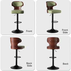 Bar Stools Set of 2 Seat Adjustable Height 24.5-33.5IN - Bentwood Swivel Barstools with Back & Footrest