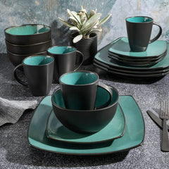 Square Reactive Glaze Stoneware Dinnerware Set, Service for 4 (16pc), Eclipse