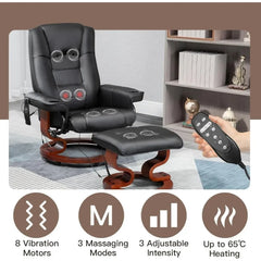 Electric Massage Recliner with Ottoman, Swivel Lounge Chair with Massage, Faux Leather Recliner with Adjustable Back