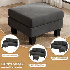 Convertible Sectional Sofa Couch, 3 Seat L-Shaped Sofa with Linen Fabric, Movable Ottoman Small Couch for Small Apartments