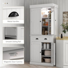 Kitchen Pantry Cabinet with Motion Sensor Light, Tall Storage Cabinet with 6 Door Shelves, a Drawer & 4 Adjustable Shelves