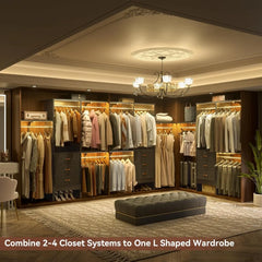 5FT Small Closet System with 3 Fabric Drawers, 60 Inches Walk In Closet Organizer System With 3 Adjustable Shelves, Hea