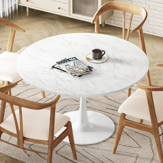 Round Dining Table, Kitchen Dining Table 2-4 People with MDF Table Top & Pedestal Base