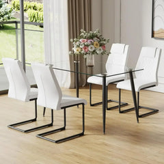 4-person Dining Table Set, Small Tempered Glass Dining Table, Kitchen Table and Chair Set Suitable for Small Spaces