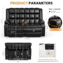 Leather Loveseat Recliner with Console Cup Holders USB Ports Double Reclining Sofa Couch