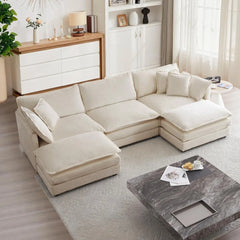 Modular Sectional Sofa, 111.5 Inch U Shaped Couch Set for Living Room,3-Seater Comfy Cloud Couches with Movable Ottoman,Chenille