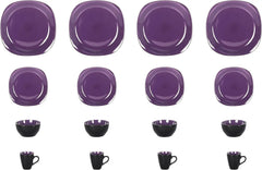 Stoneware Square 16pc Dinnerware Set, Inside Shiny Purple and Outside Matte