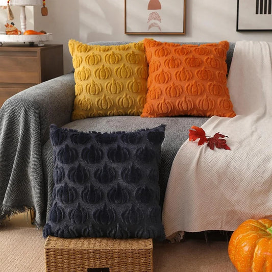 Halloween Pumpkin Throw Pillow Cover Classic Orange Polyester Perfect for Living Room Bedroom Sofa Decor (Pillow Not Included)