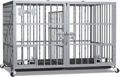 42 Inch Heavy Duty Metal Dog Crate for 2 Large Dog,All Metal Open Top Stackable,Dog Kennel Indoor with Divider and Feeding Bowl