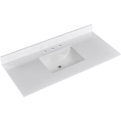 48 Inch Solid White Vanity Sink Top, Engineered Stone Vanity Top,8 Inch Widespread Faucet Hole with Backsplash Countertops