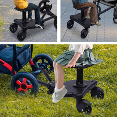 2 in 1 Universal Stroller Board Standing Buggy Board with Detachable Seat Pram Pedal Adapter Pushchair Kids Ride Board Load 25kg