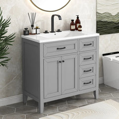 36" Bathroom Vanity with Sink Combo, Bathroom Cabinet with Drawers, Solid Frame and MDF Board, Grey