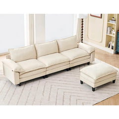 118" 3 Seat Cloud Couches for Living Room, L-Shape Sectional Couch with Ottoman, Modular Sectional Sofa for Apartment, Sofa