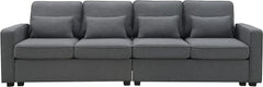 Linen Fabric Sofa with Armrest Pockets and 4 Pillows, Minimalist Style 4-Seater Couch for Living Room, Apartment