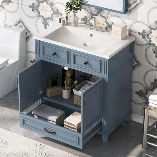 30 Inch Bathroom Vanity with Sink Combo, Solid Wood Frame Bathroom Storage Cabinet with 2 Doors and 1 Drawer