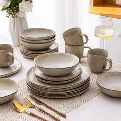 Ceramic Dinnerware Sets,Handmade Reactive Glaze Plates and Bowls Set,Highly Chip and Crack Resistant