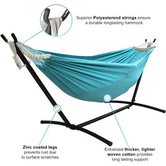 Double Hammock with Stand Included 450lb Capacity Steel Stand, Premium Carry Bag Included and Two Anti Roll Balance Beam