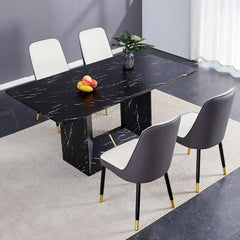 Dining Table Set, Modern Faux Marbled Pattern, MDF Density Board Base, Dining Table and PU Back Leather Chairs, Dining Table Set