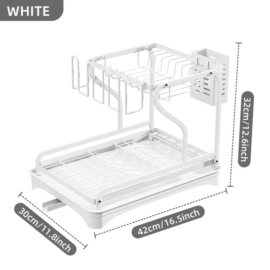 1PC,Dish Drying Rack -  Dish Rack For Kitchen Counter, 2-Tier Kitchen Organizers And Storage Rack With Drainboard And Cutlery Ho