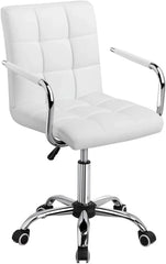 Desk Chairs with Wheels/Armrests Modern PU Leather Office Chair Midback Adjustable Home Computer Executive Chair 360 Swivel