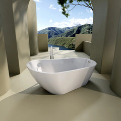 Glossy Acrylic Freestanding Soaking Bathtub with Chrome Overflow and Drain