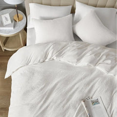 Duvet Cover Queen - Waffle Weave Textured Soft 3 Pieces Bedding Comforter Cover with Pillowcase for All Season (No Comforter