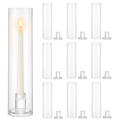 2 Pcs/ 10 Pcs Hurricane Glass Candle Holders for Taper Candles with Cylinder Covers Candlesticks Holder Stand for Wedding Decor