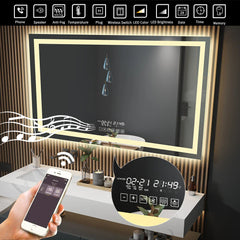 Bathroom Smart LED Mirror Wall Mount LED Adjustable BackLit Decorative Mirror Defogging For MakeUp Bluetooth-compatible Speaker