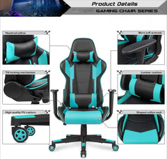 Game chair, high back leather office chair, ergonomically adjustable rotating task chair, headrests and lumbar support