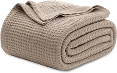 Bedsure 100% Cotton Blankets for Couch or Bed - Waffle Weave, Lightweight and Soft Spring Blankets for Office, Throw, Twin, Quee