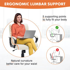 JHK PU Leather Ergonomic Padded Armrest Office Chairs Adjustable Height Rolling Swivel Wheel With Lumbar Support For Office