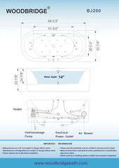 Whirlpool Water Jetted and Air Bubble Freestanding Heated Soaking Combination Bathtub Air Massage High Performance Pump