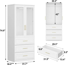 Armoire Wardrobe Closet Collection with Drawers & Hanging Rods, Closet Organizer, Armoire Wardrobes,Bedroom Funiture