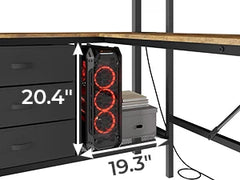 DIAC Twin Metal L-Shaped Desk, Lights,Charging Station LED Loft Bed Frame Size with 3 Storage Shelves an