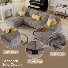 U-Shaped Sectional Sofa Couches for Living Room, 4 Seat Linen Fabric Couch Set with Double Chaise for Living Room, Apartment