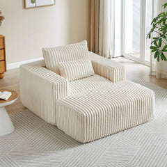 Oversized Chaise Lounge Chair with Removable Ottoman,Corduroy Upholstered Modern Deep Seat Sofa Couch with Pillows