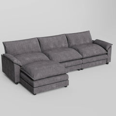 119” Modular Sectional Sofa Couch, Modern Wide Arm L Shaped Couch with Deep Seat and Reversible Ottoman